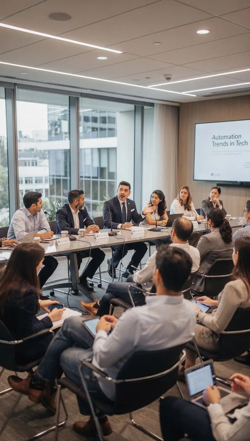 Team collaborating on automation strategies in the workplace